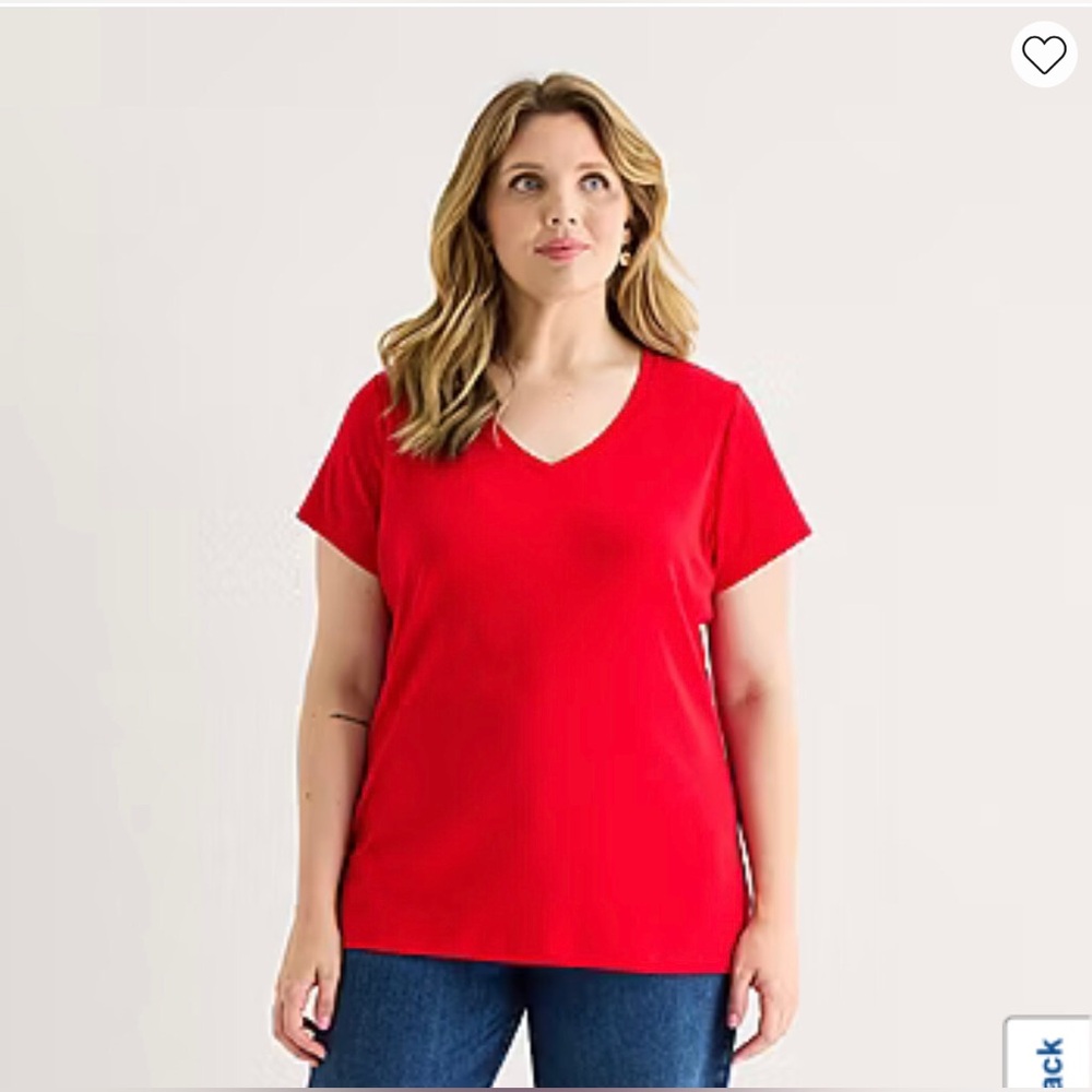 St John’s Bay Red V-Neck Short Sleeve Tee, Plus Size 1X, NWT